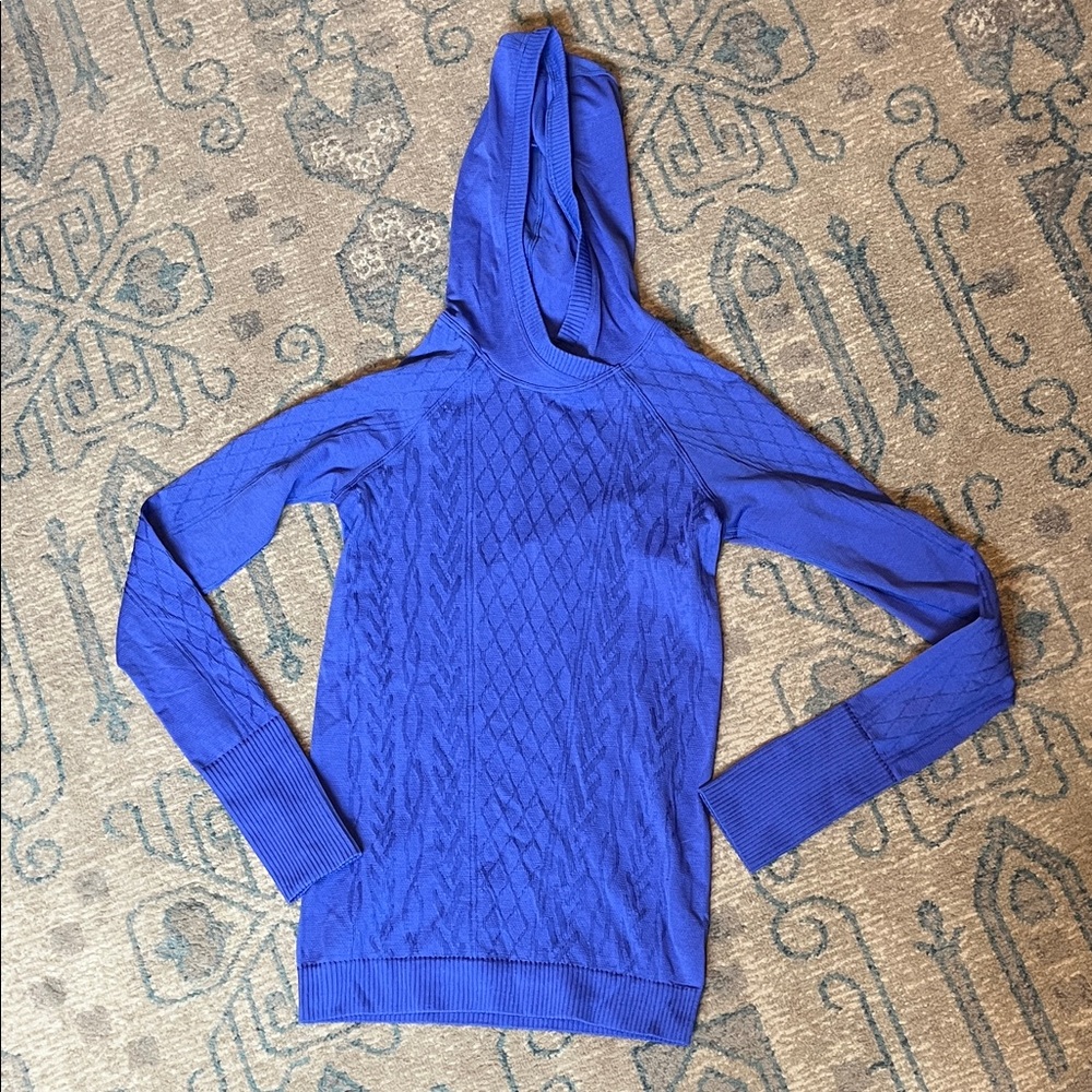 Lululemon Blue Cable Knit Hoodie Running Sweater